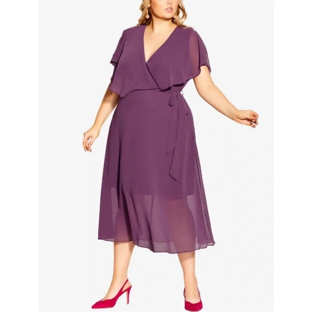 purple dress city chic City Chic Dress Purple Knit Sz 12 Fit And Flare Elbow Sleeve NWT